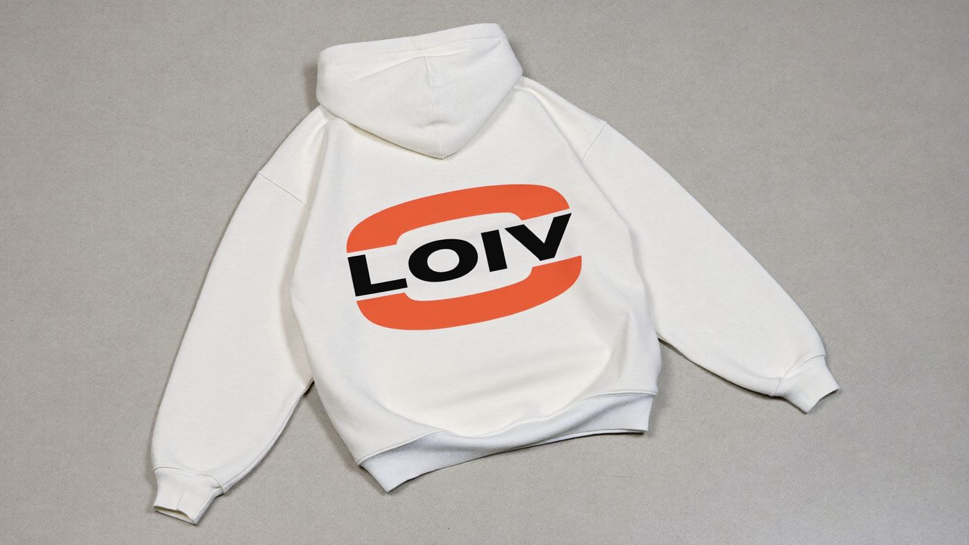 Hoodie with the LOIV mark, demo brand