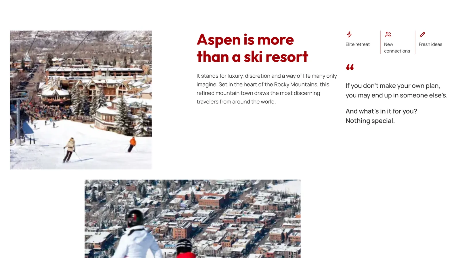 Aspen: About Aspen block with three benefits