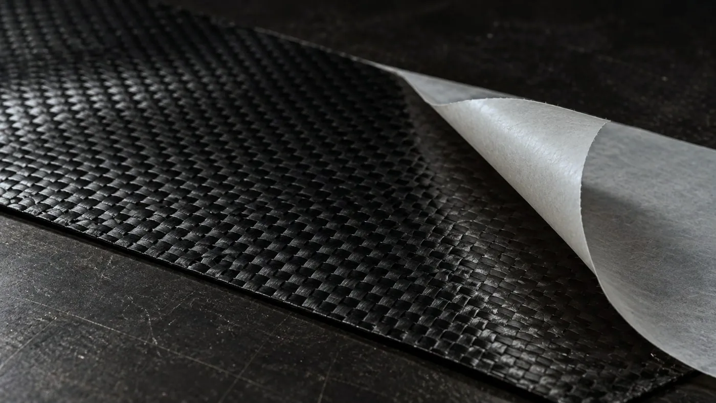 Carbon fiber prepreg sheet with the backing paper peeling off
